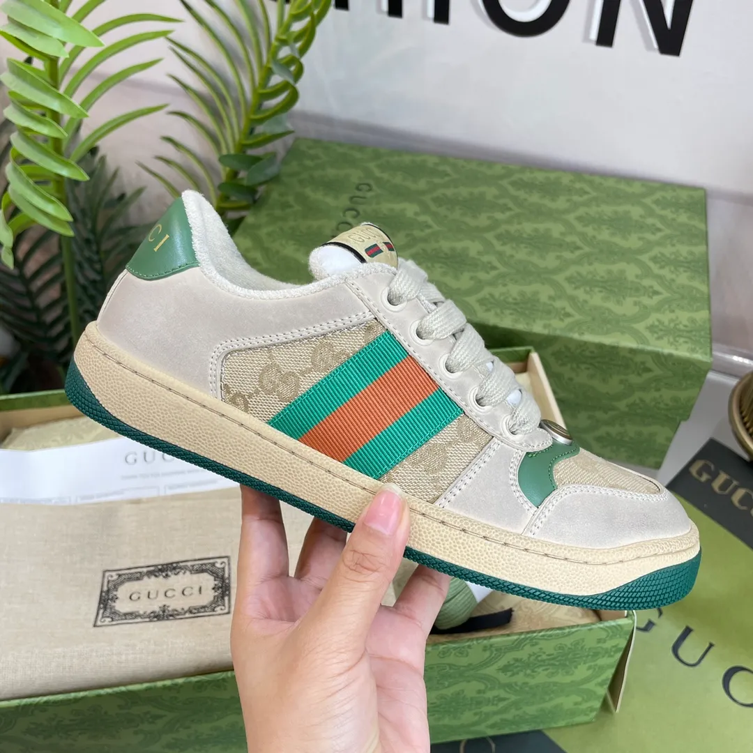 👟👟Ex-factory price 480🌈🌈 Women's shoes Women's clothing Gucc*——Newly upgraded G family couple's retro sneakers 👫 2022 early spring new style... GG series old dirty shoes catwalk style ⚠️⚠️ The original development and purchase level version, the details are perfectly restored, metal double G crystal cylindrical logo... Gucci original pattern webbing... Upper: polished cowhide/embroidered double G cloth Inner lining: original delicate and soft terry cloth, Foot pad: privately modeled original TPU outsole Packaging: matching packaging Shoe size: 35-40